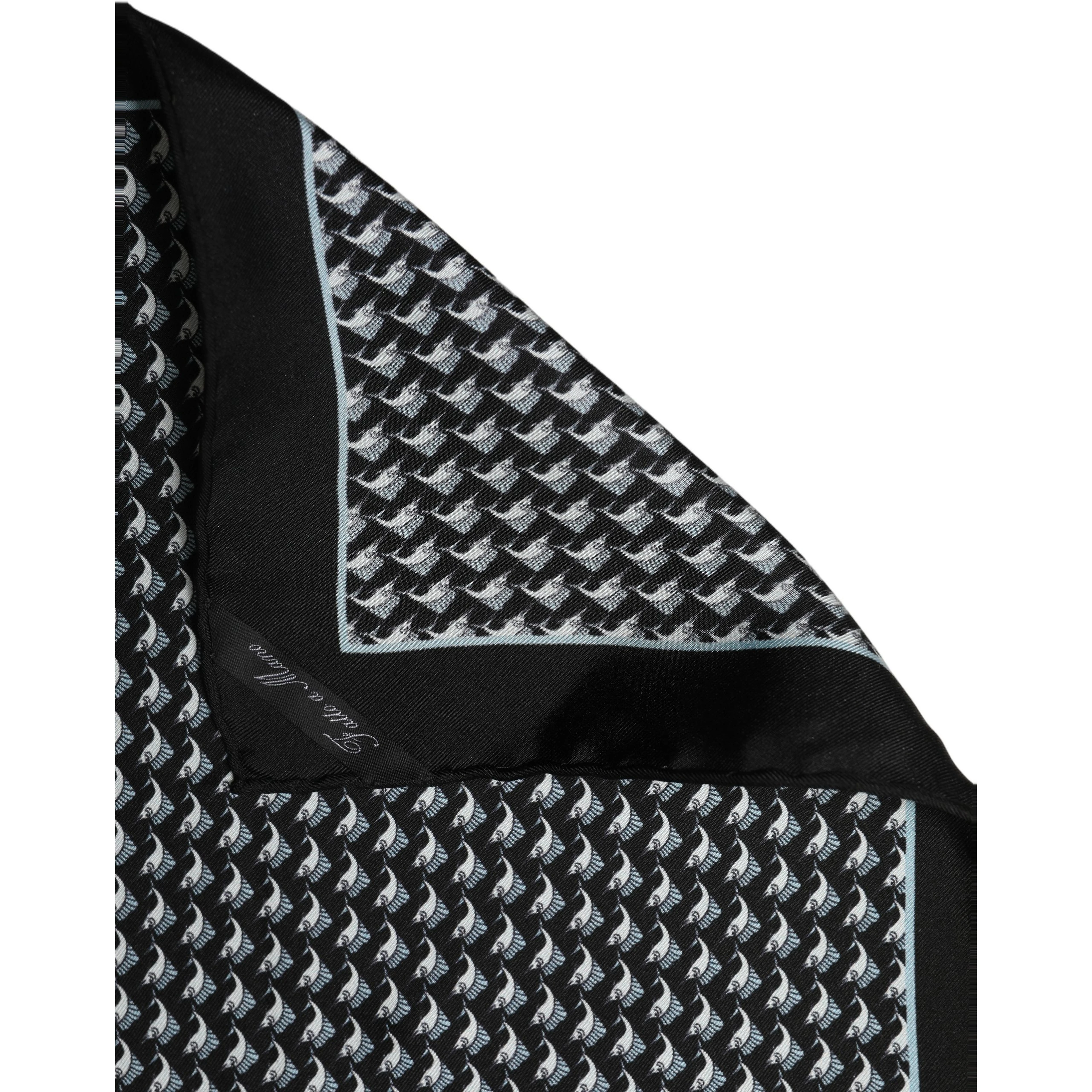 Black Silk Geometric Handkerchief Pocket Scarf
