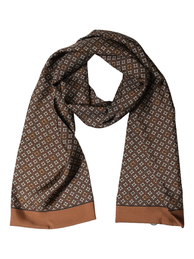 Brown Geometric Silk Men Neck Shawl Scarf