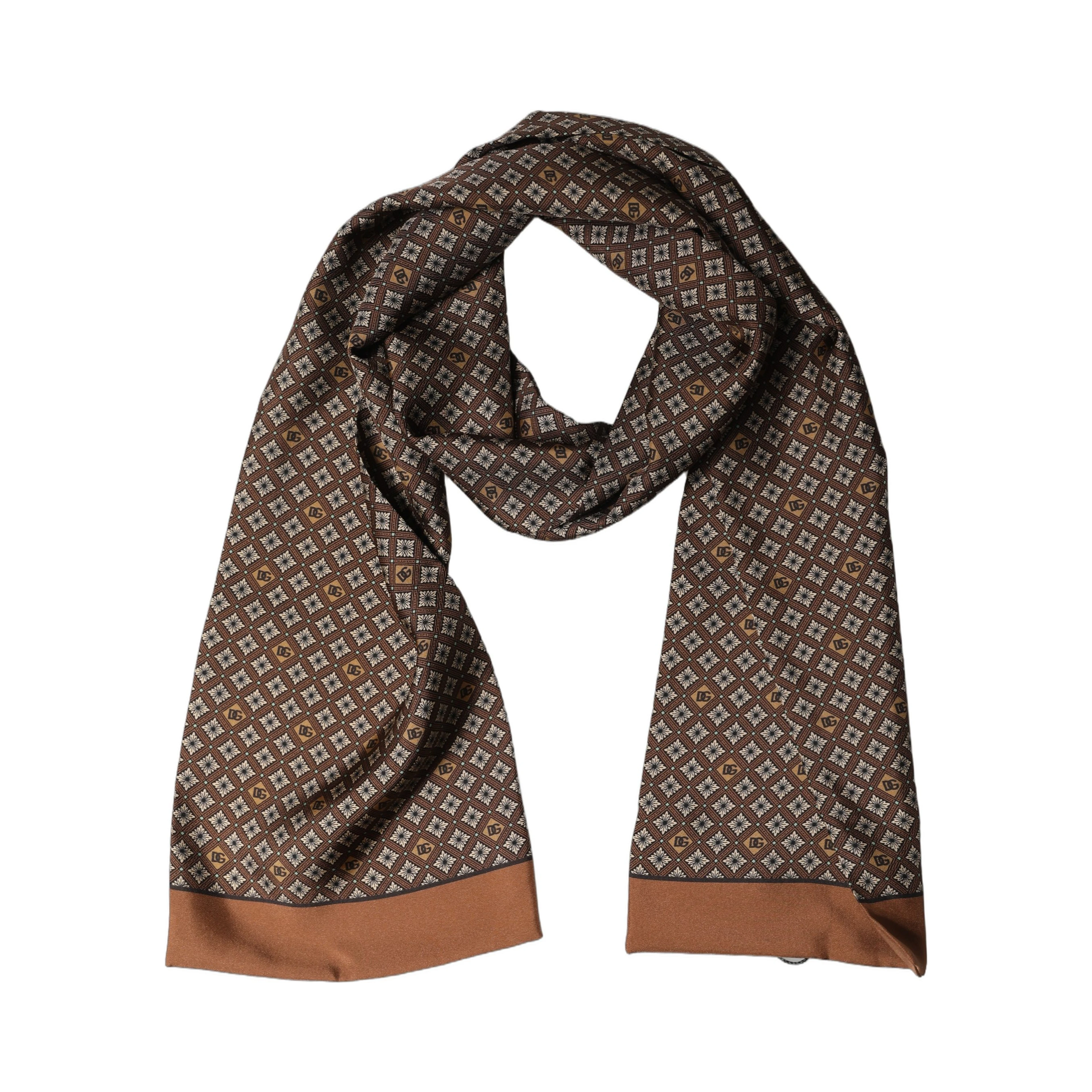 Brown Geometric Silk Men Neck Shawl Scarf