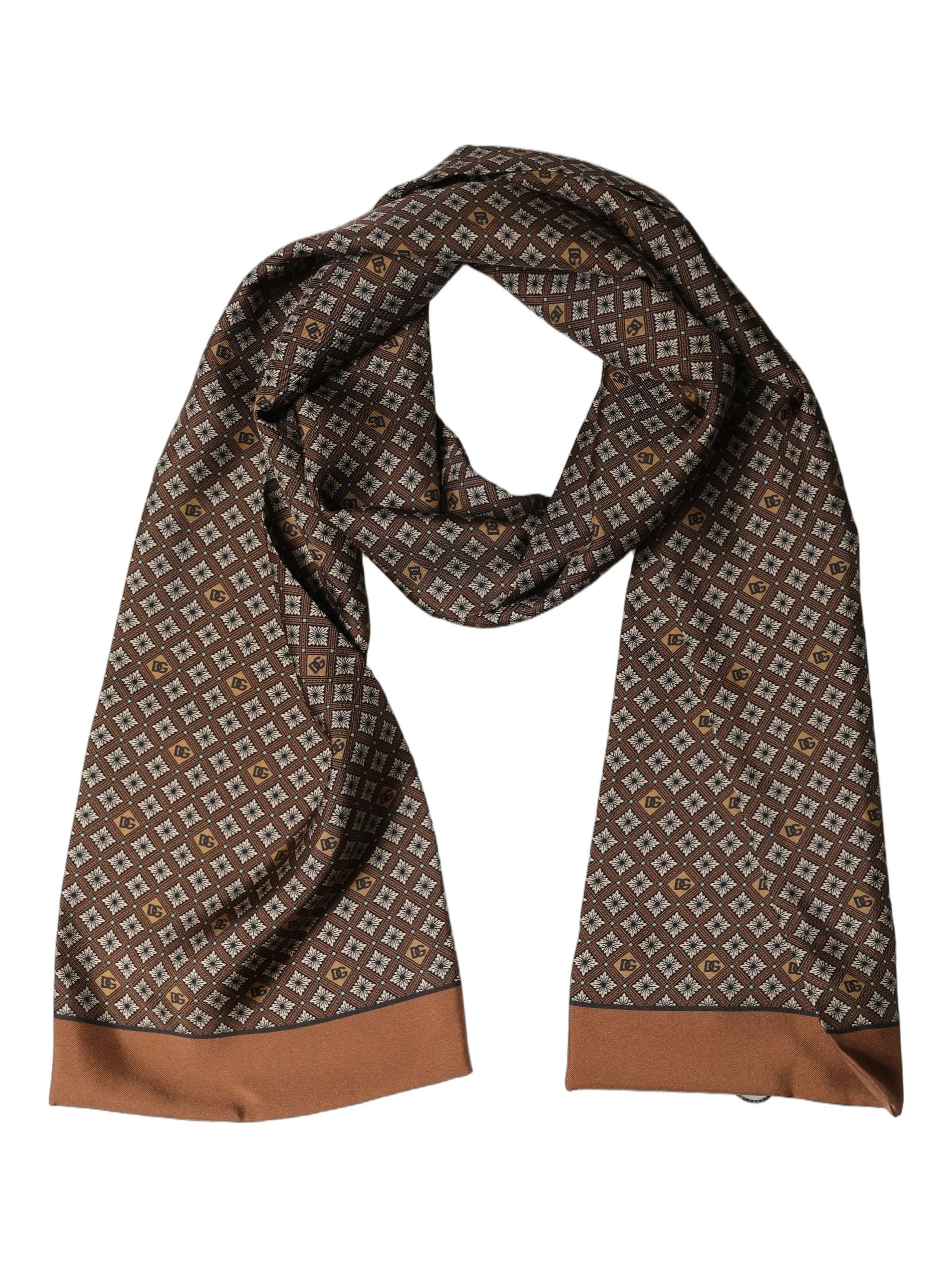 Brown Geometric Silk Men Neck Shawl Scarf