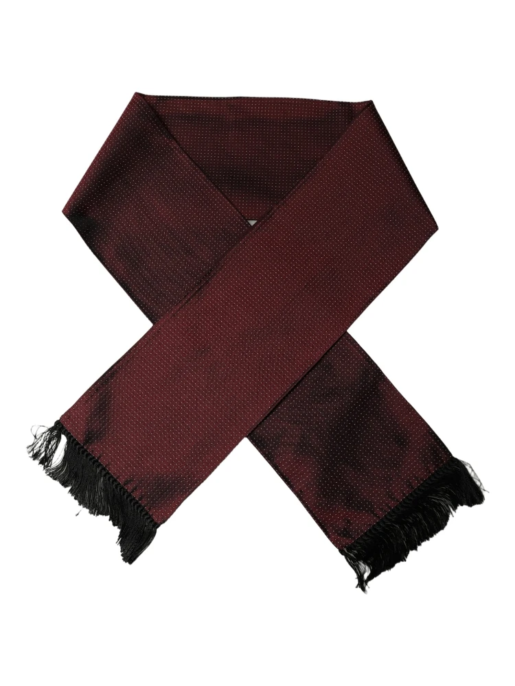 Burgundy Silk Dotted Fringed Neck Shawl Scarf