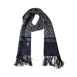 Men Navy Blue Geometric Dot Silk Fringed Neck Shawl Scarf