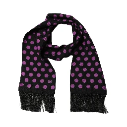 Men Black Purple Polka Dot Fringed Lace Stole Scarf