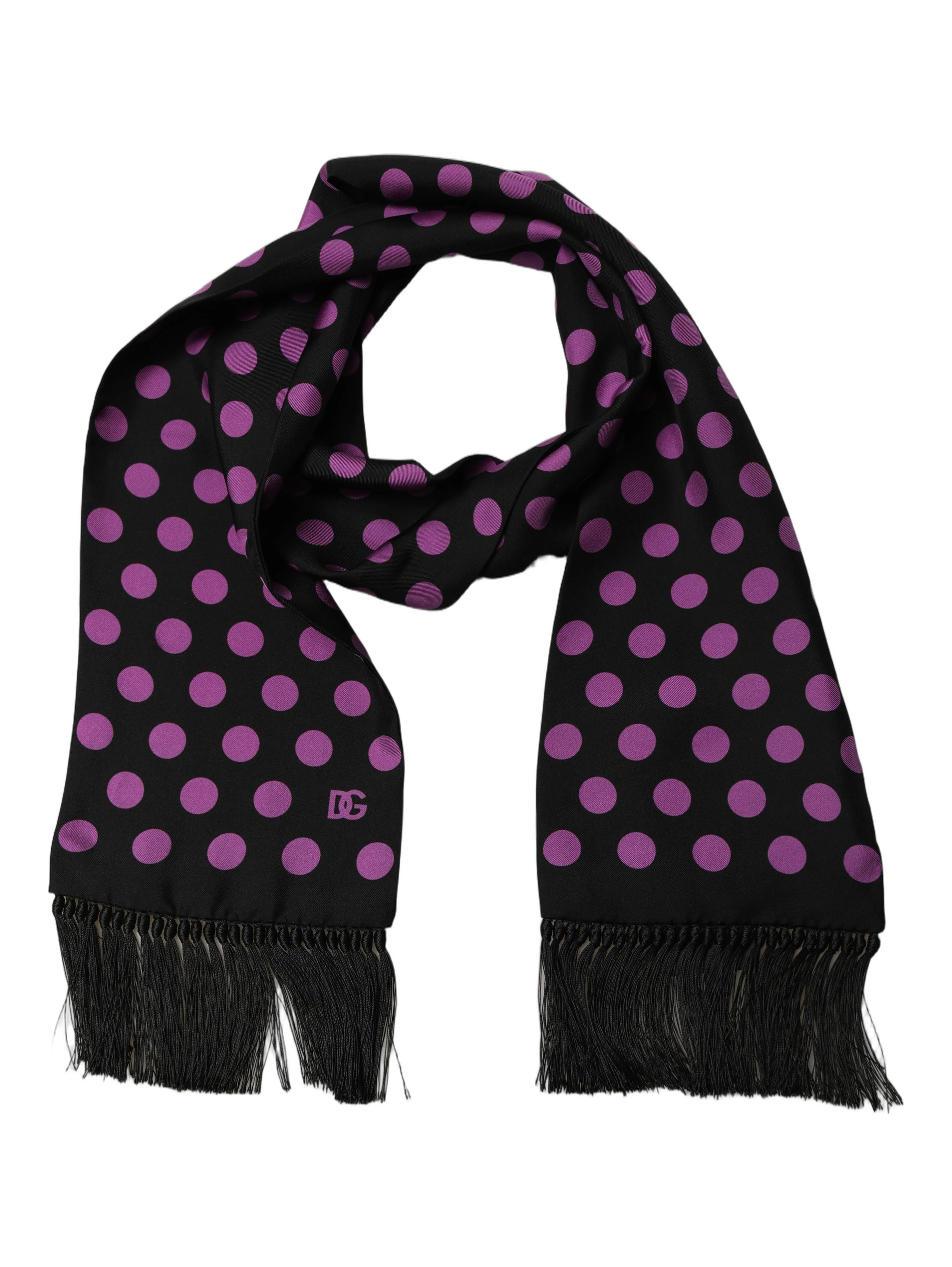 Men Black Purple Polka Dot Fringed Lace Stole Scarf