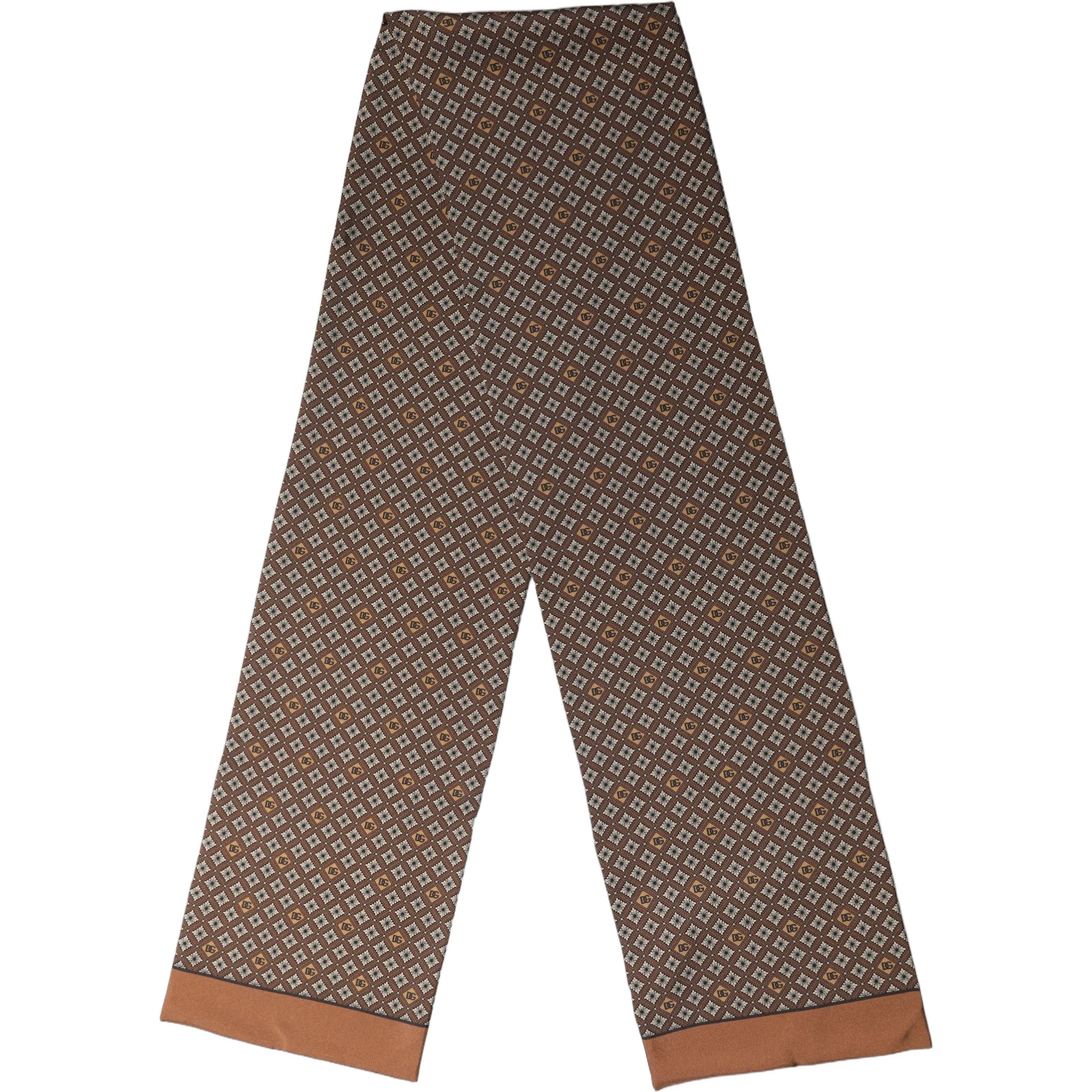 Brown Geometric Silk Men Neck Shawl Scarf