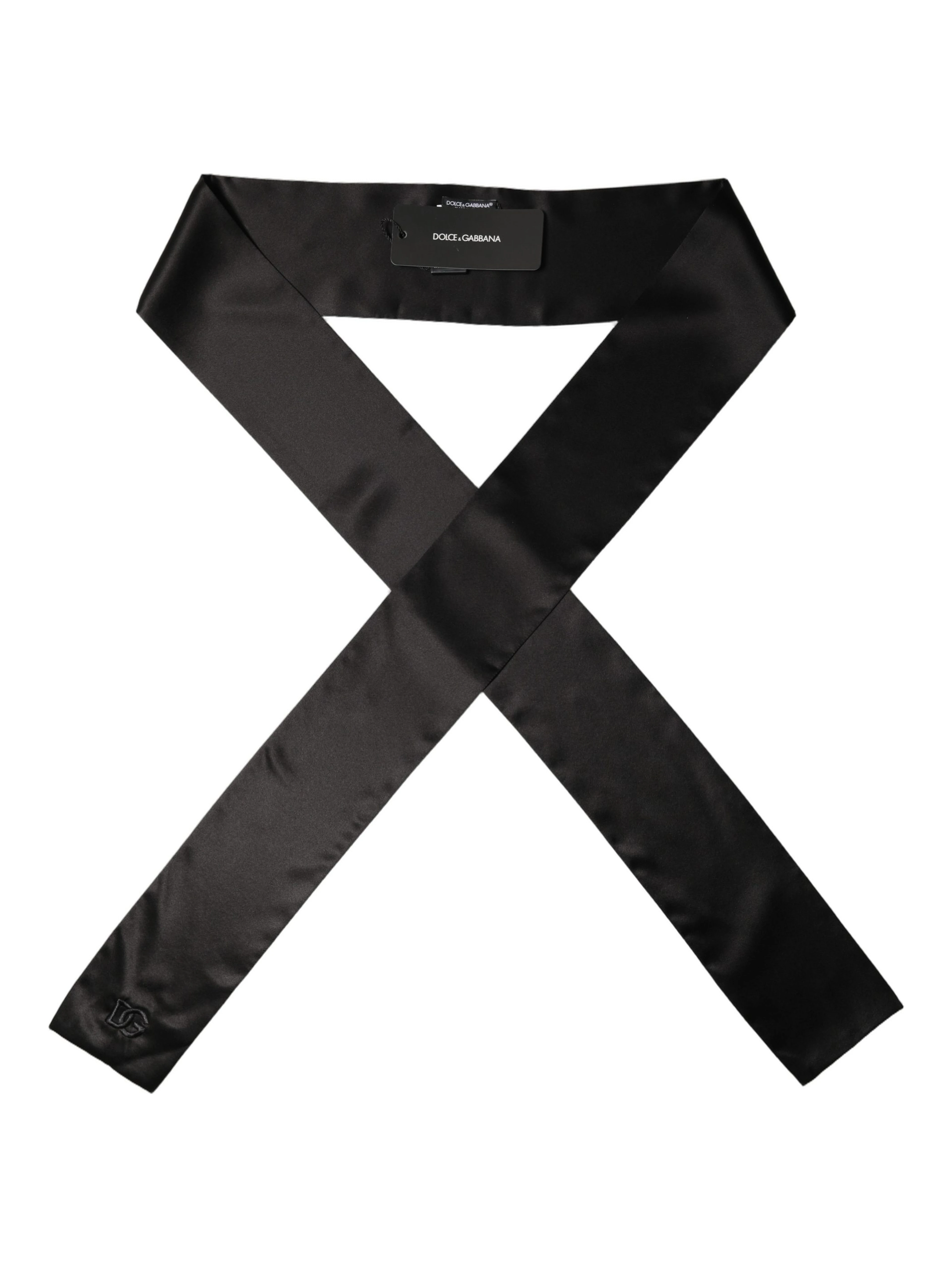 Men Black Satin Silk Skinny Neck Shawl Scarf