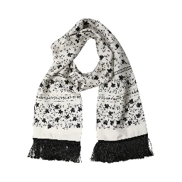 White Floral Silk Fringed Neck Shawl Scarf