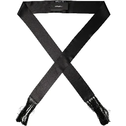 Men Black Satin Silk Fringed Neck Shawl Scarf