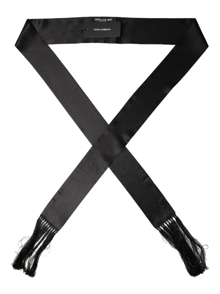 Men Black Satin Silk Fringed Neck Shawl Scarf