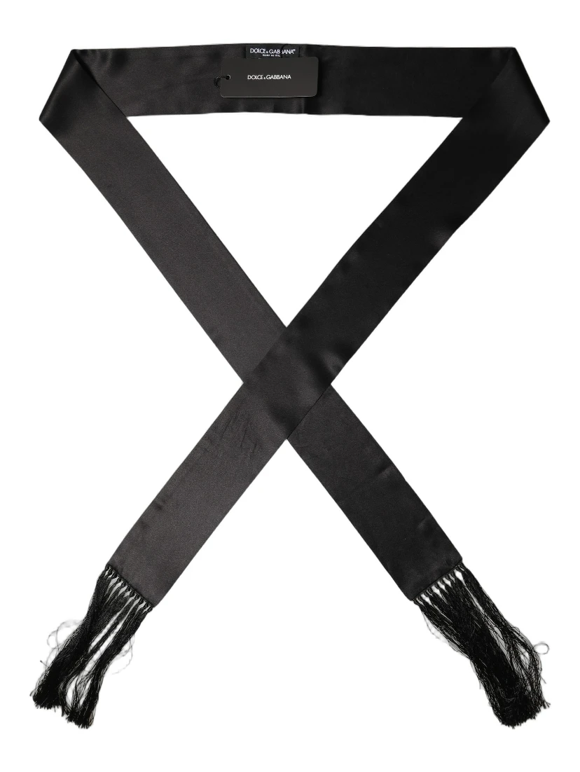 Men Black Satin Silk Fringed Neck Shawl Scarf