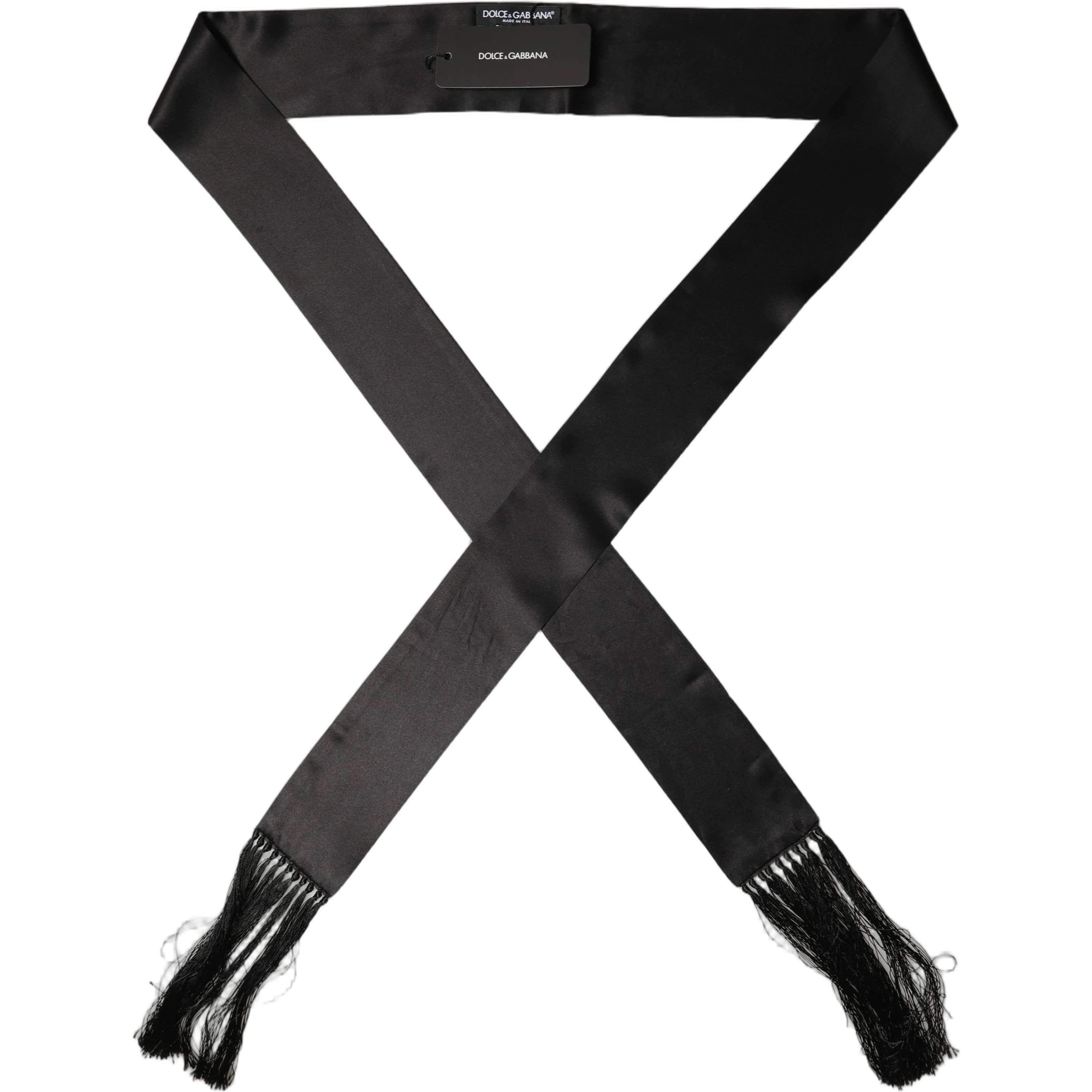 Men Black Satin Silk Fringed Neck Shawl Scarf