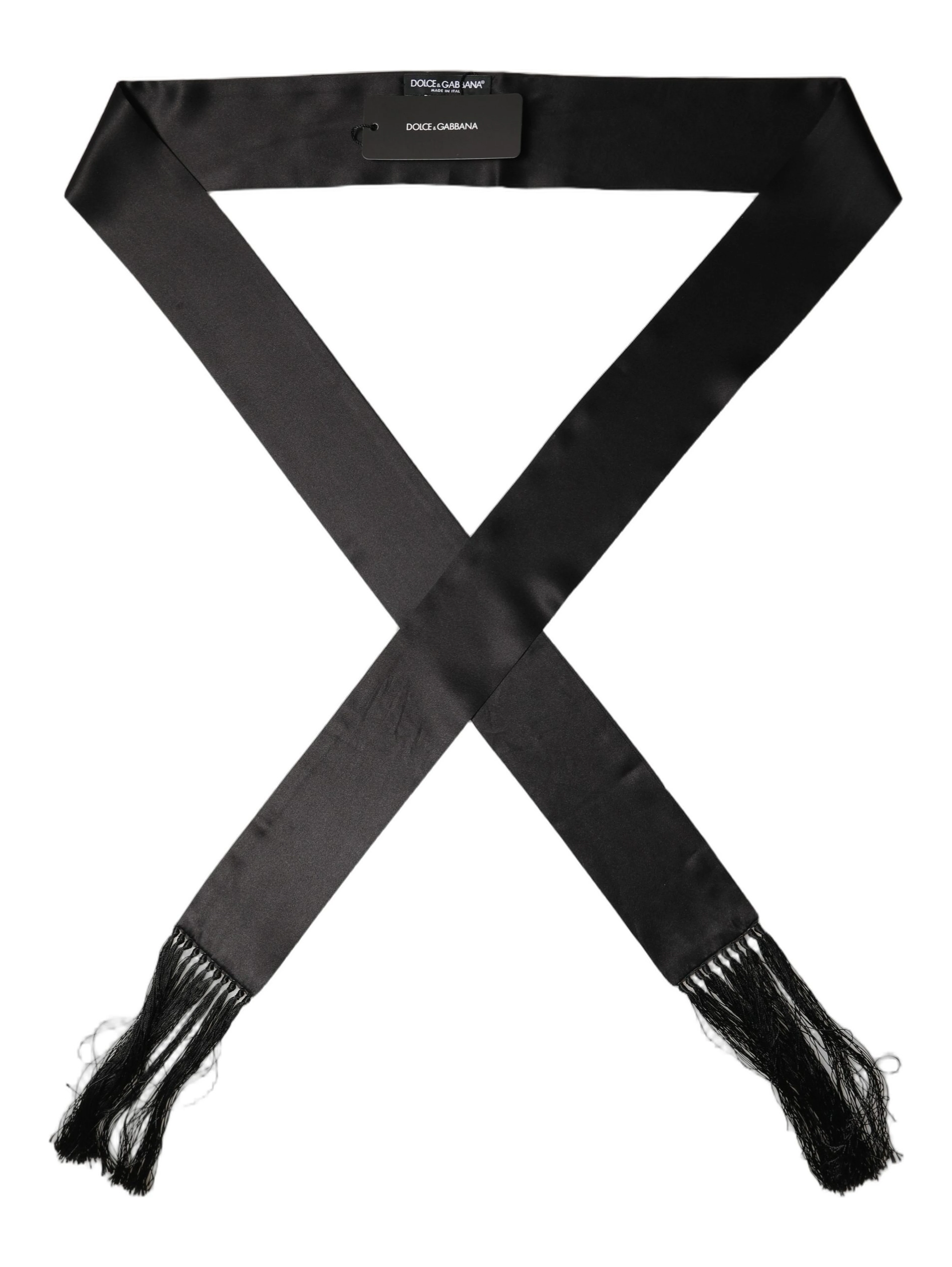 Men Black Satin Silk Fringed Neck Shawl Scarf