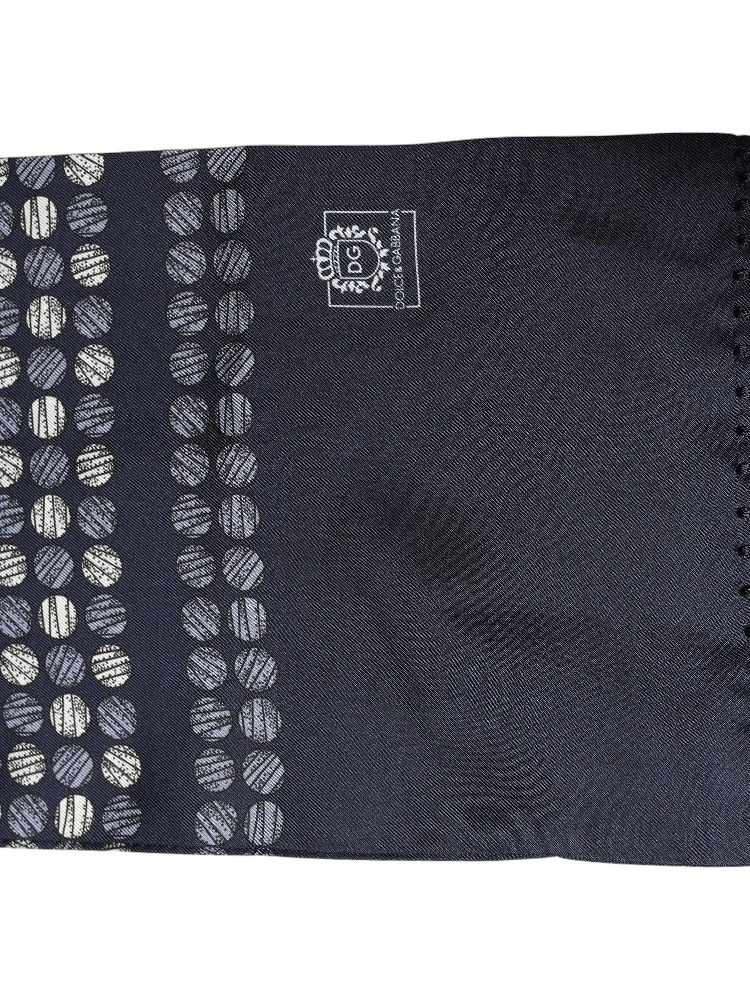 Men Navy Blue Geometric Dot Silk Fringed Neck Shawl Scarf alternative