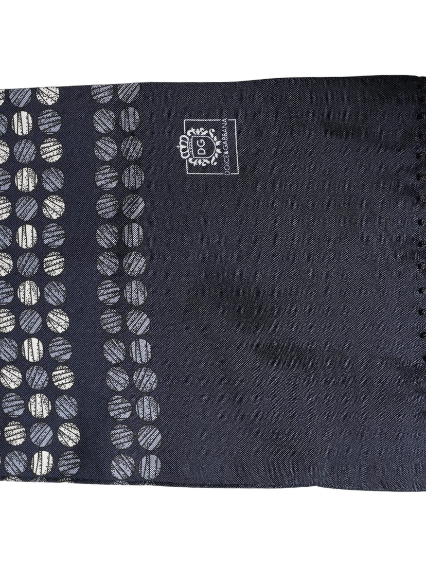 Men Navy Blue Geometric Dot Silk Fringed Neck Shawl Scarf