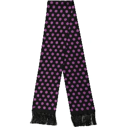 Men Black Purple Polka Dot Fringed Lace Stole Scarf
