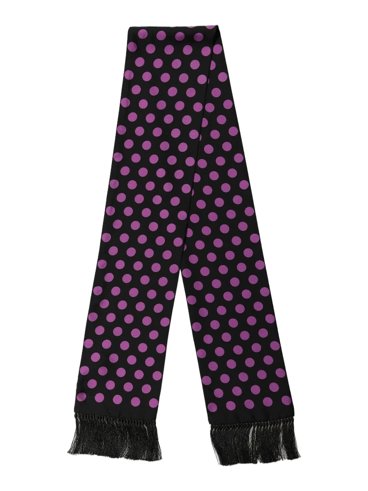 Men Black Purple Polka Dot Fringed Lace Stole Scarf alternative