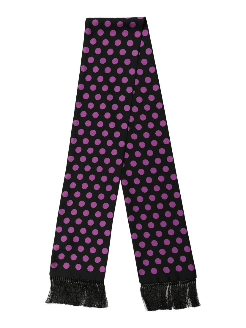 Men Black Purple Polka Dot Fringed Lace Stole Scarf