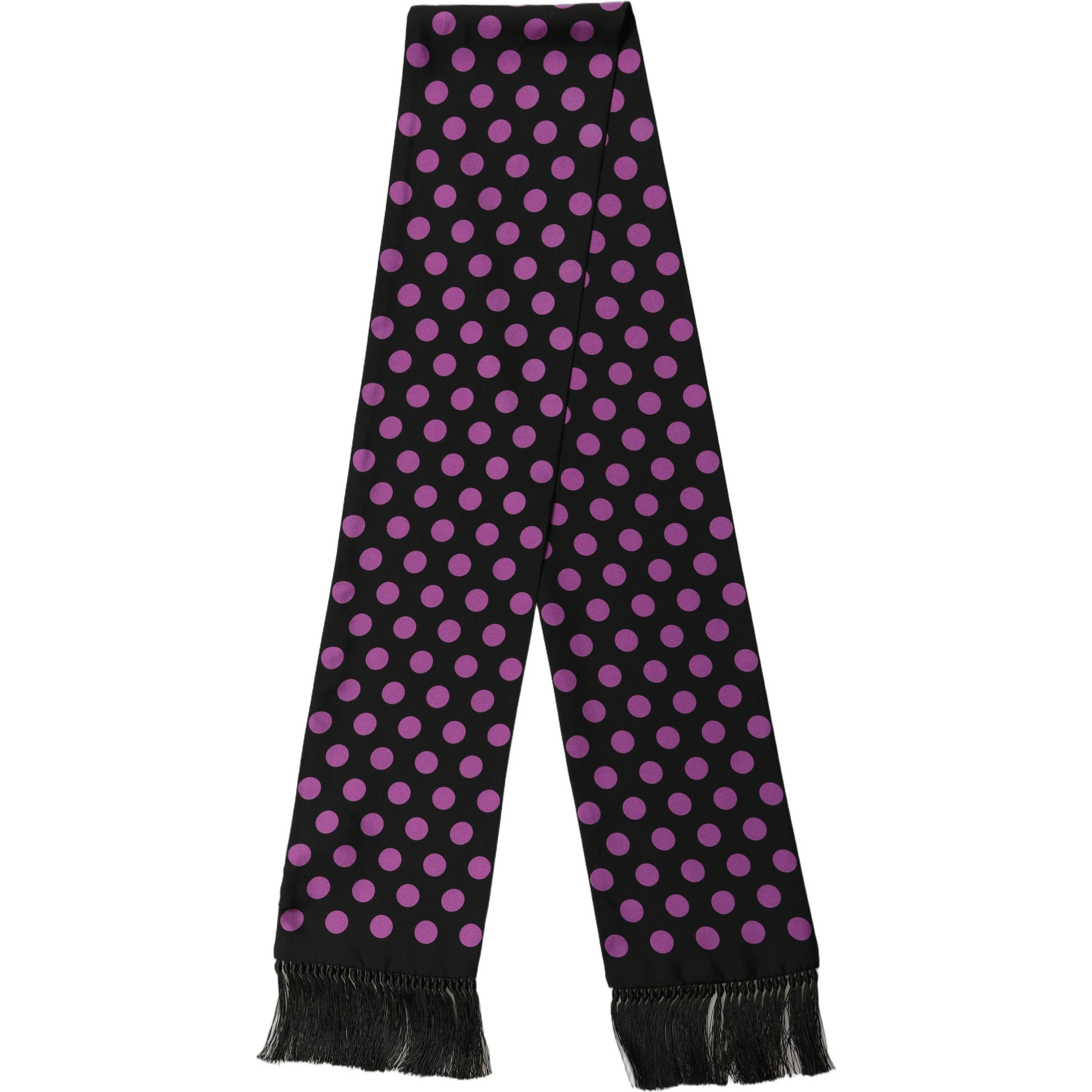 Men Black Purple Polka Dot Fringed Lace Stole Scarf