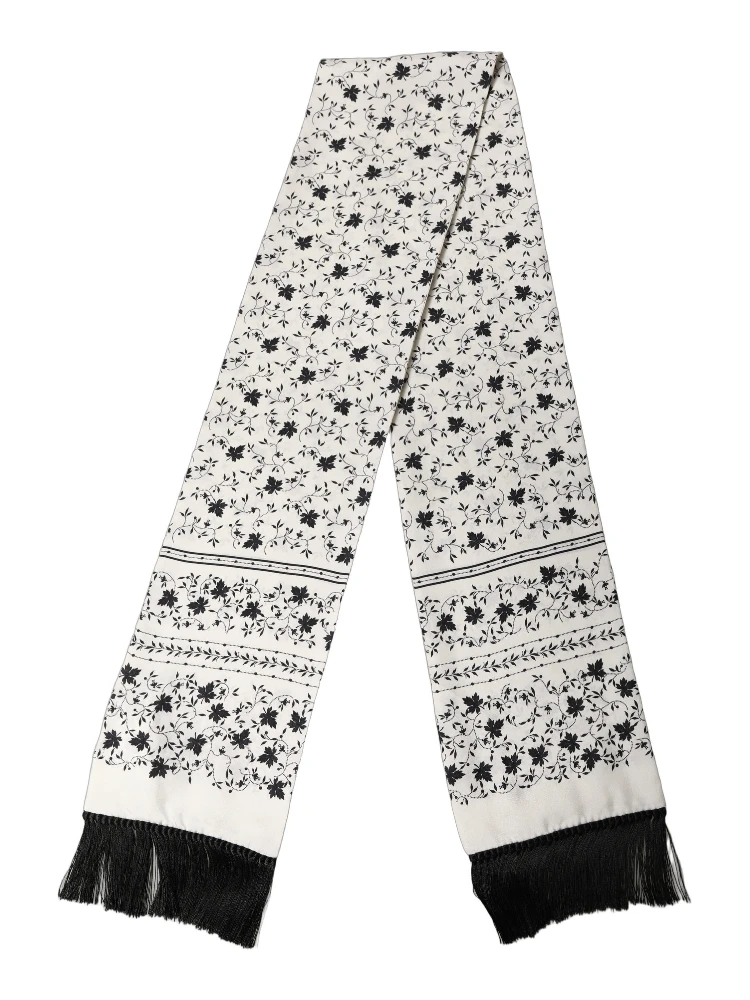 White Floral Silk Fringed Neck Shawl Scarf alternative