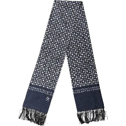 Men Navy Blue Geometric Dot Silk Fringed Neck Shawl Scarf