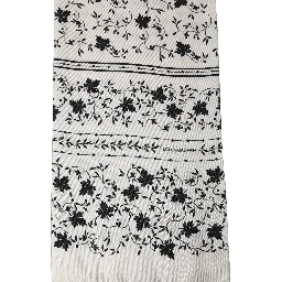 White Floral Silk Fringed Neck Shawl Scarf