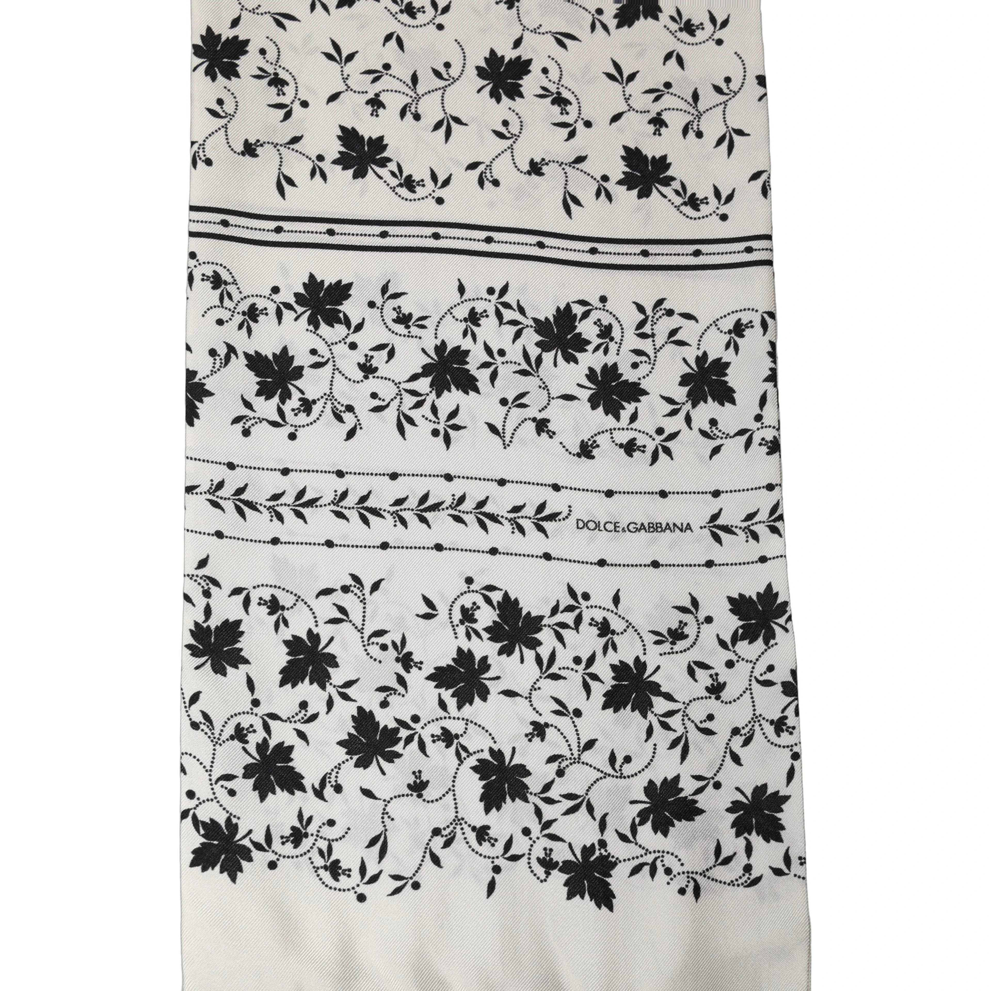White Floral Silk Fringed Neck Shawl Scarf