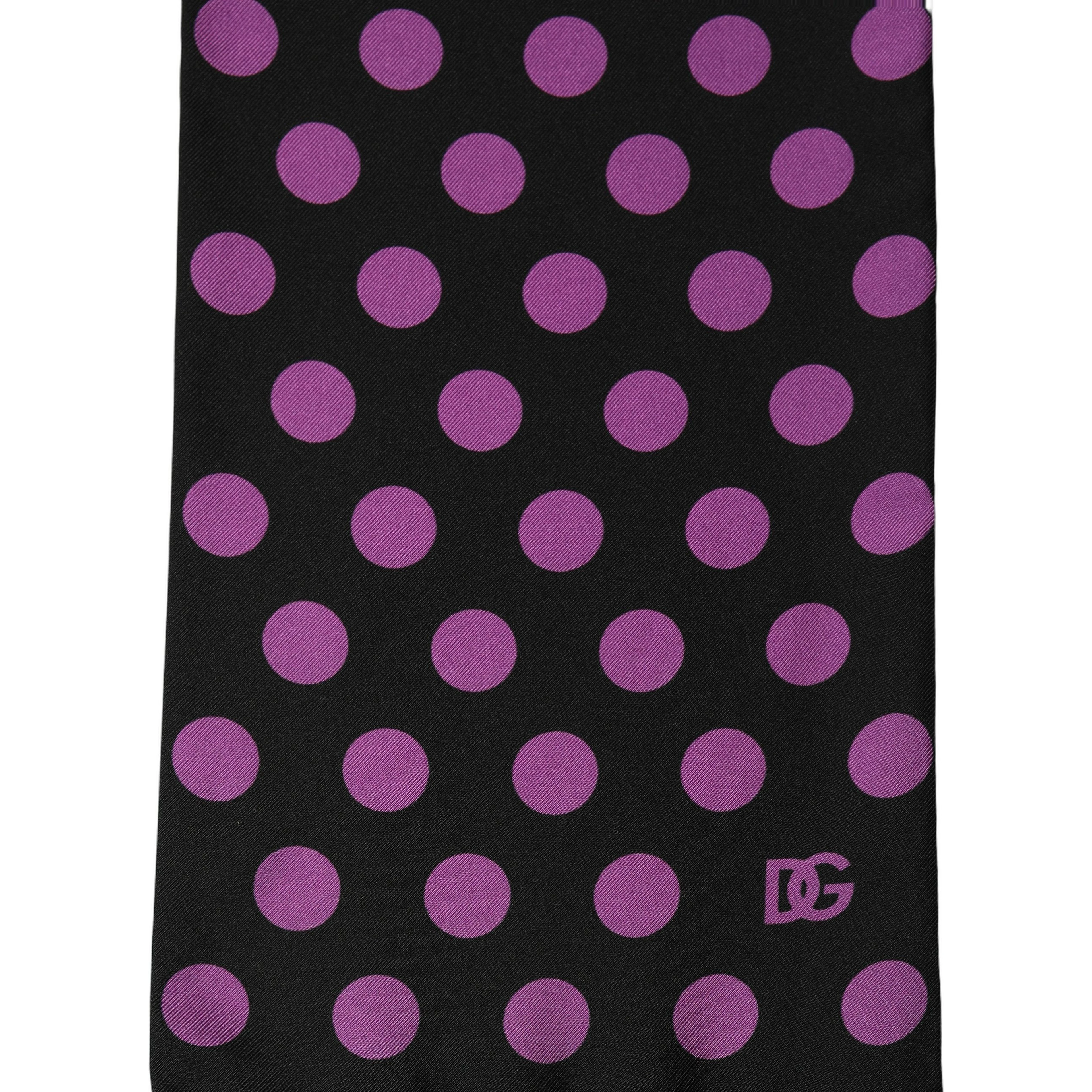 Men Black Purple Polka Dot Fringed Lace Stole Scarf