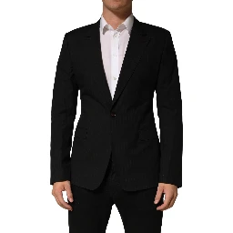 Black Pinstripe Men Single Breasted Jacket
