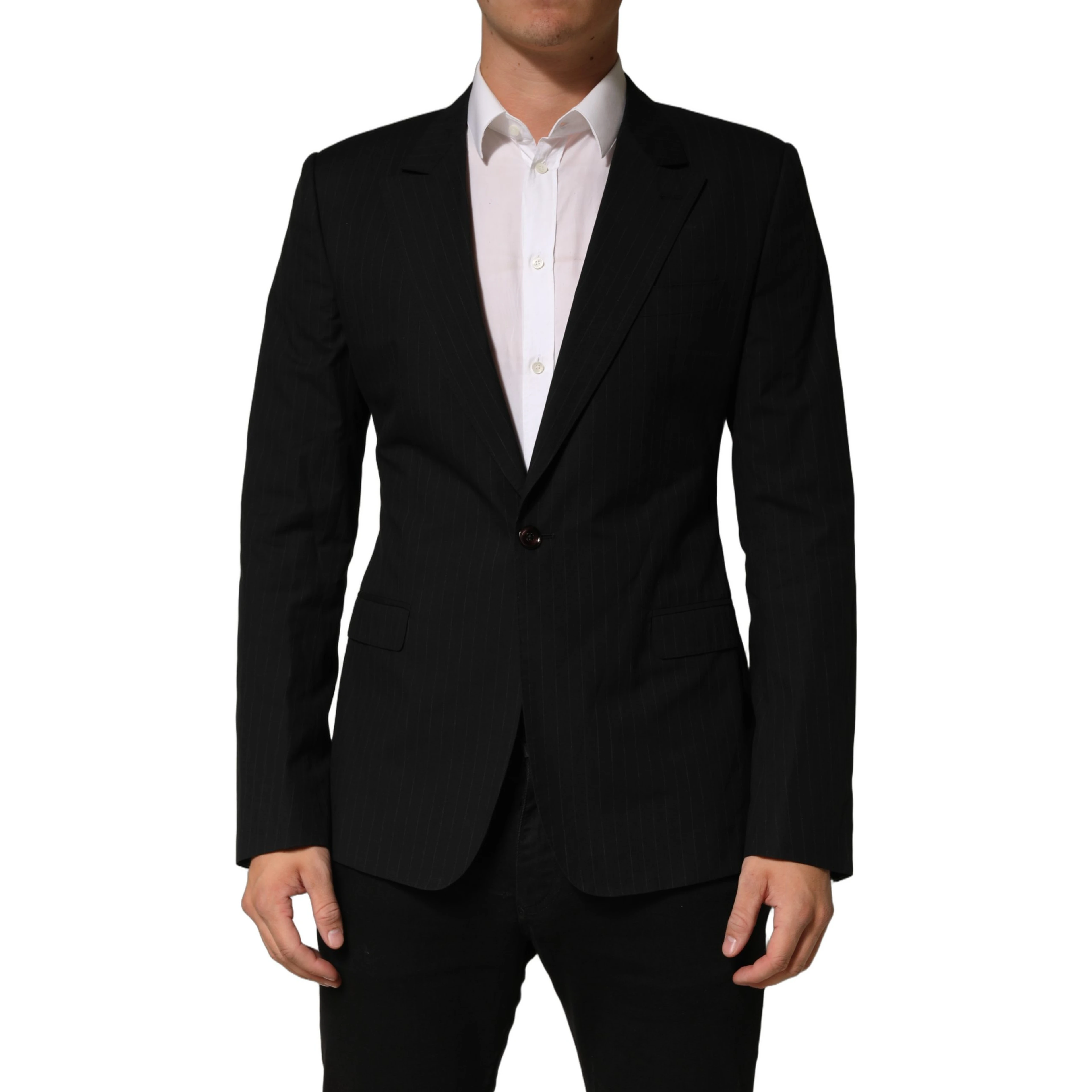Black Pinstripe Men Single Breasted Jacket