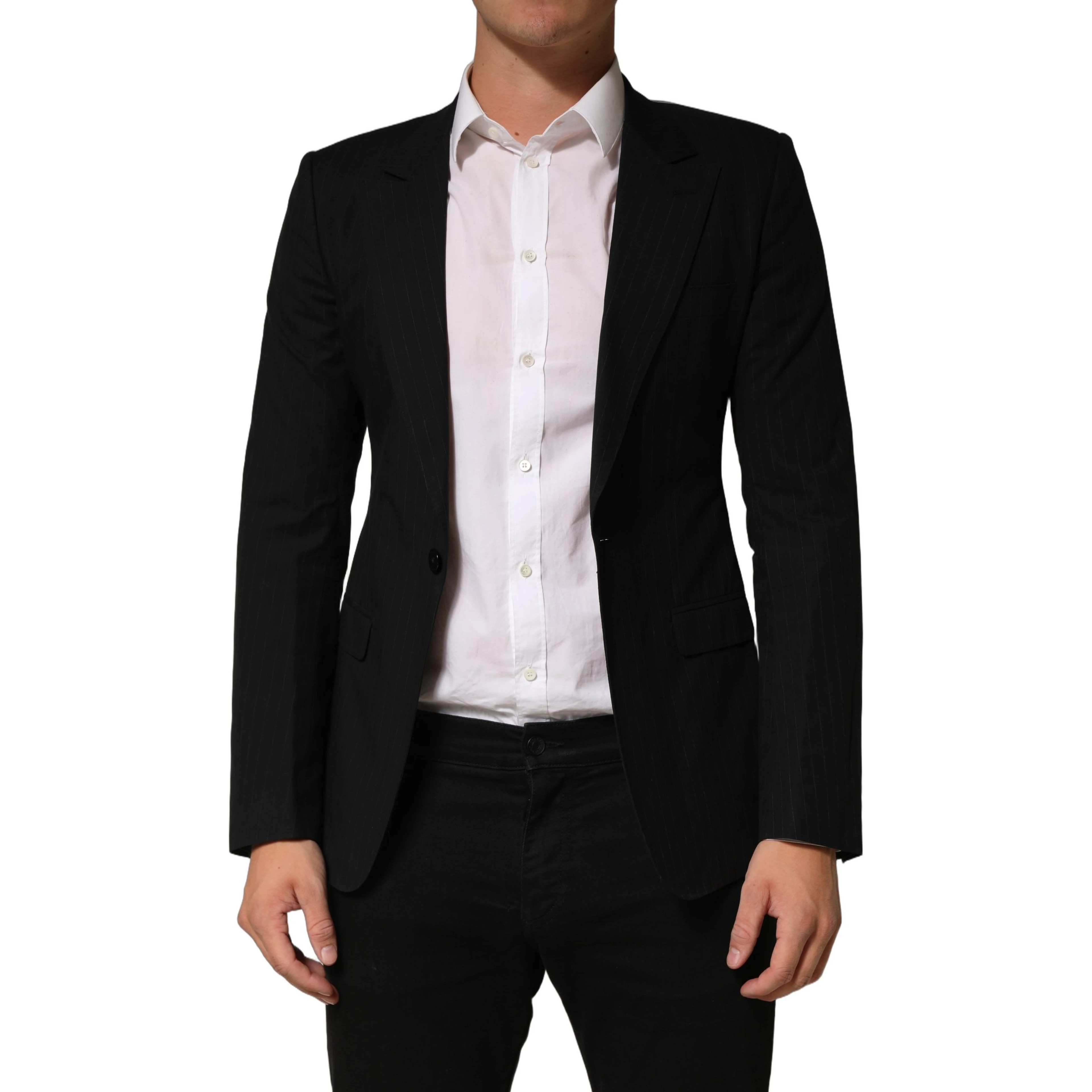 Black Pinstripe Men Single Breasted Jacket