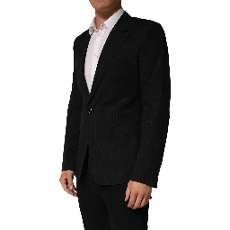 Black Pinstripe Men Single Breasted Jacket