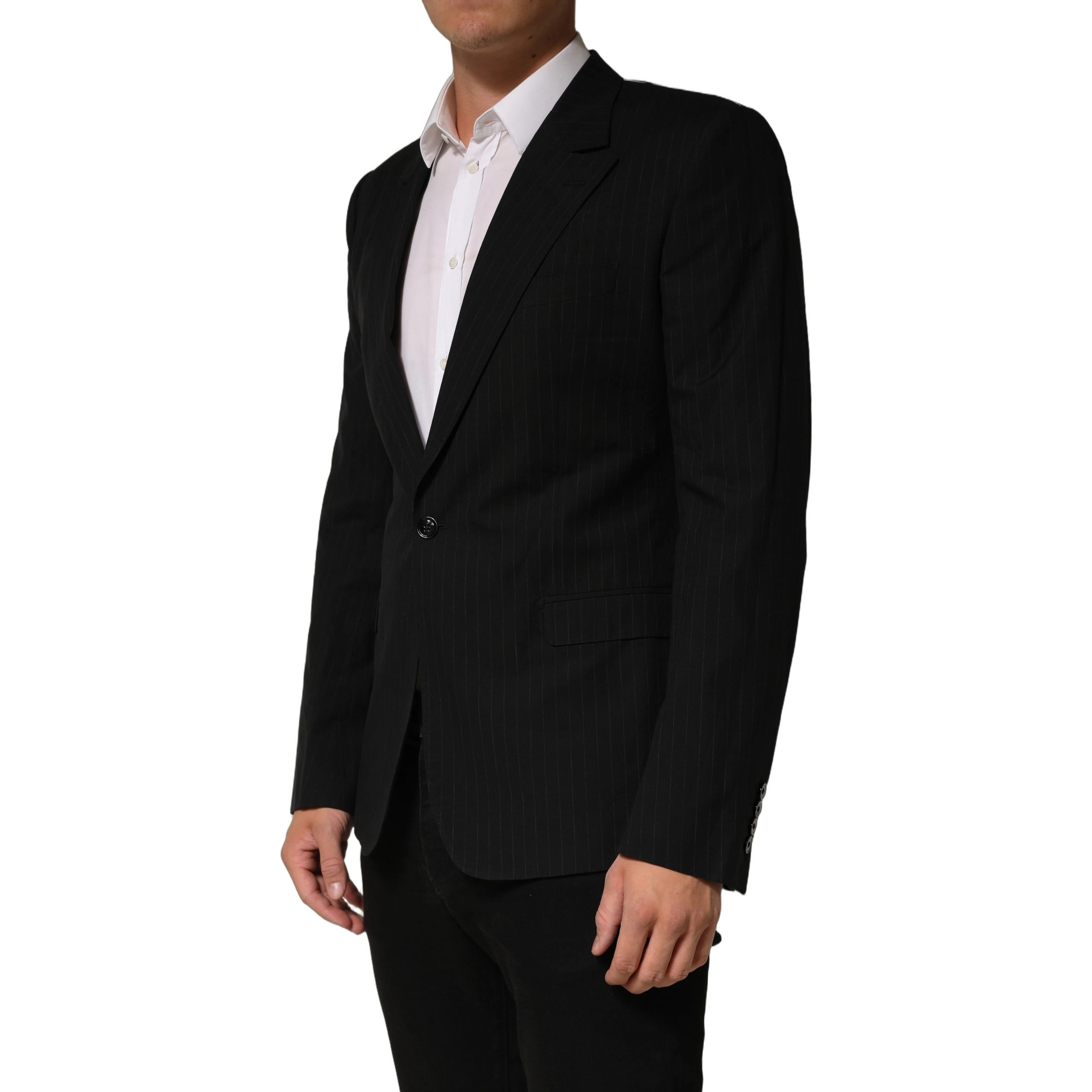 Black Pinstripe Men Single Breasted Jacket