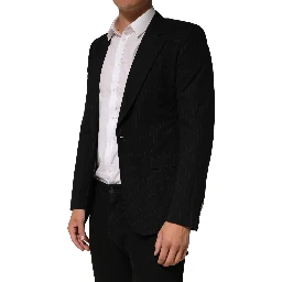 Black Pinstripe Men Single Breasted Jacket