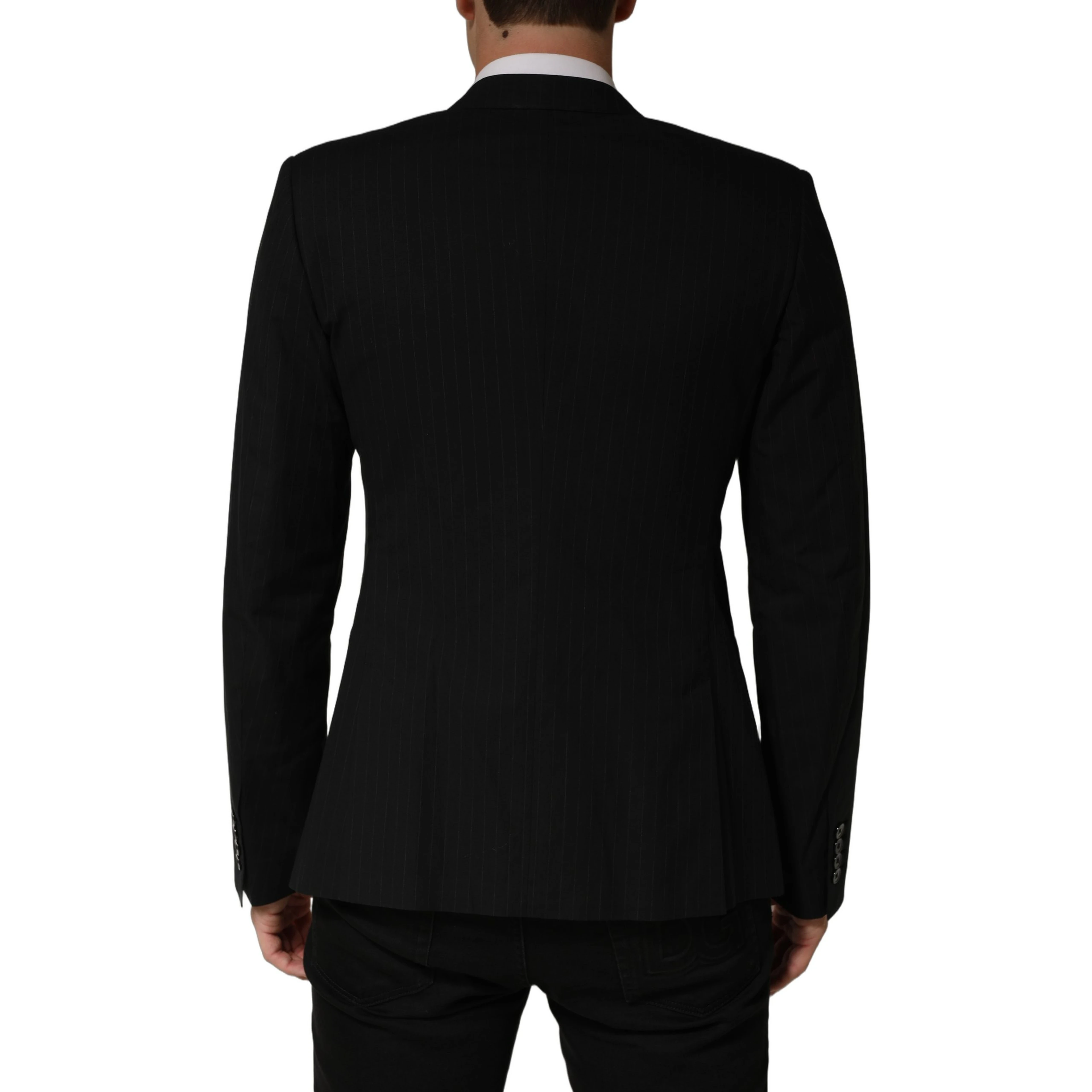 Black Pinstripe Men Single Breasted Jacket