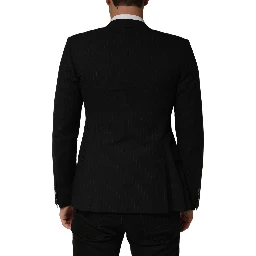 Black Pinstripe Men Single Breasted Jacket
