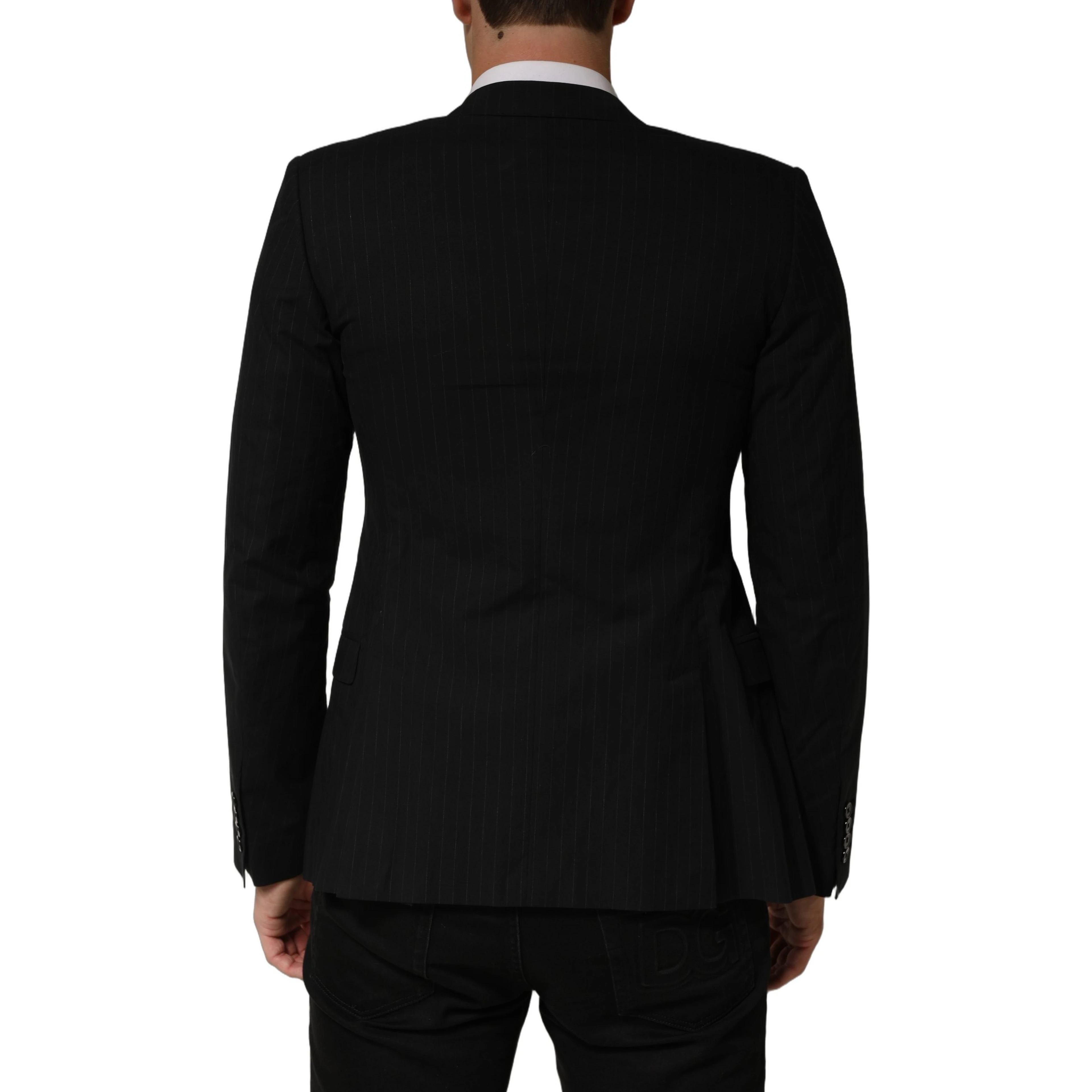 Black Pinstripe Men Single Breasted Jacket