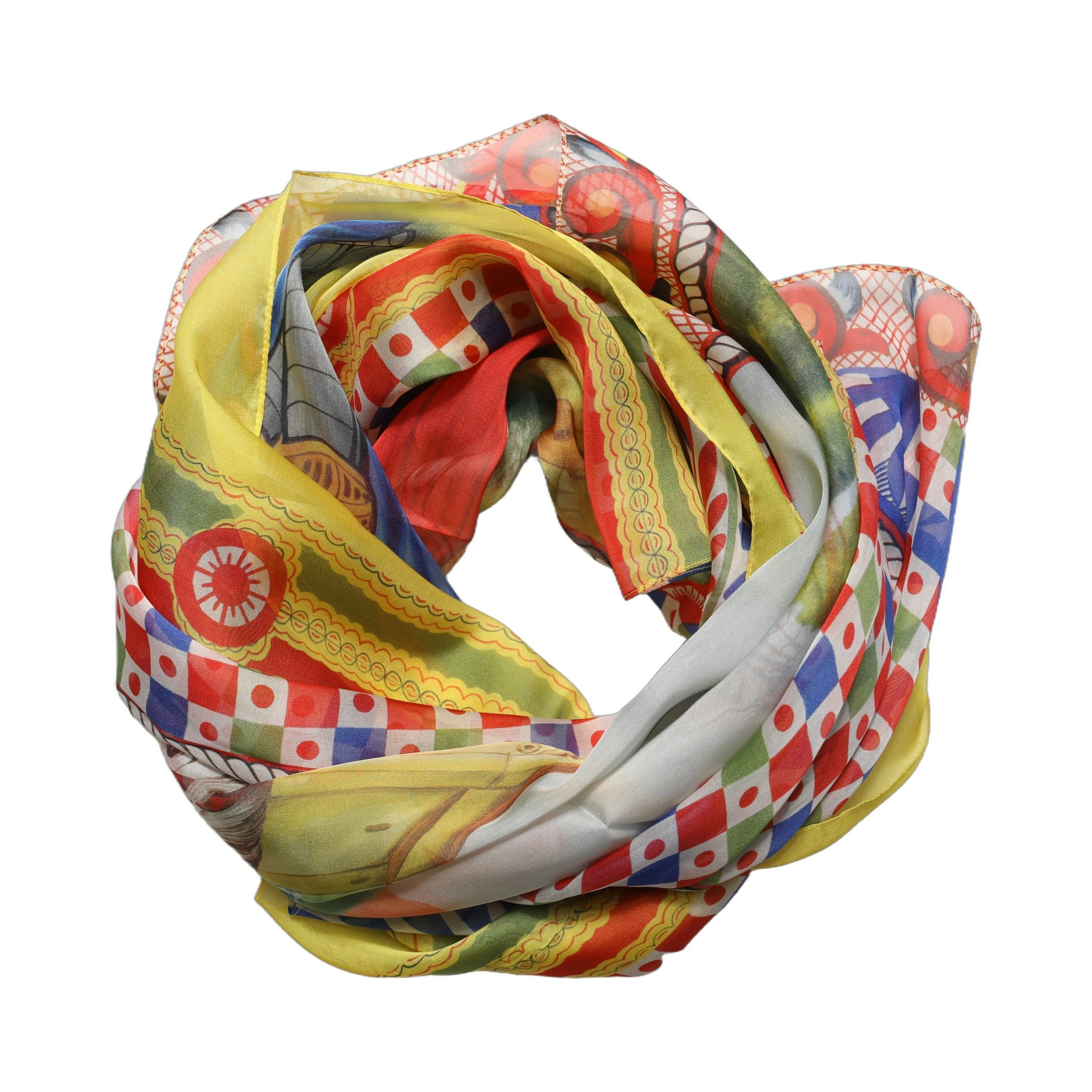Multicolor Silk Carretto Foulard Scarf