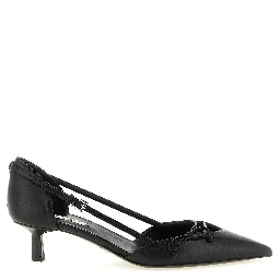 Black Goatskin Mid Heel Pumps