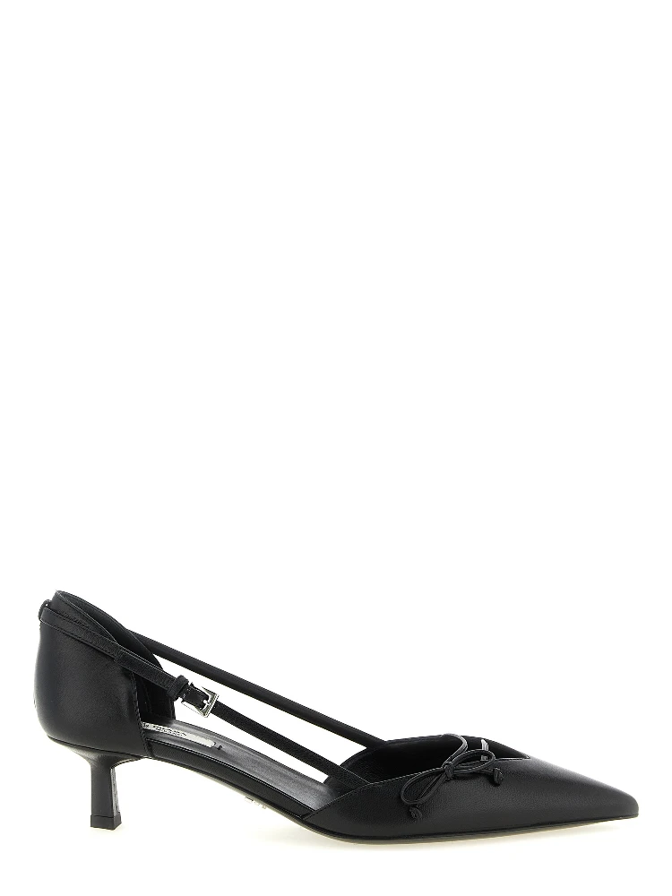 Black Goatskin Mid Heel Pumps