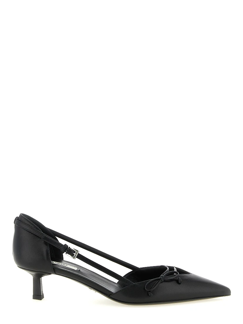 Black Goatskin Mid Heel Pumps