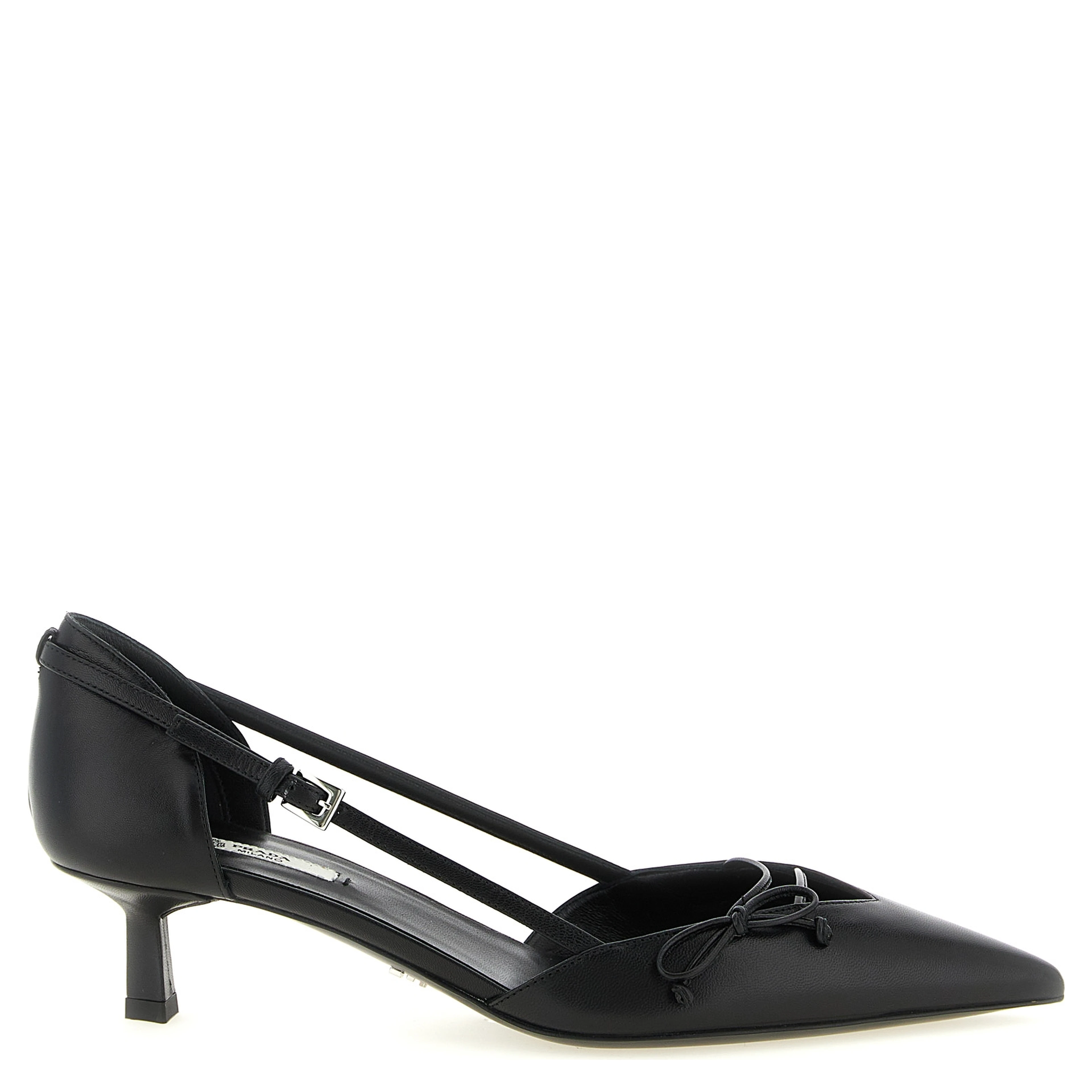 Black Goatskin Mid Heel Pumps