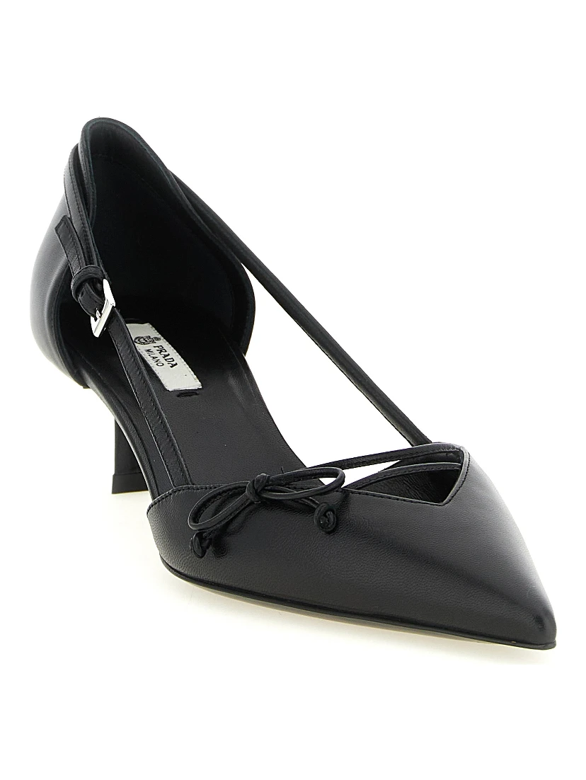 Black Goatskin Mid Heel Pumps