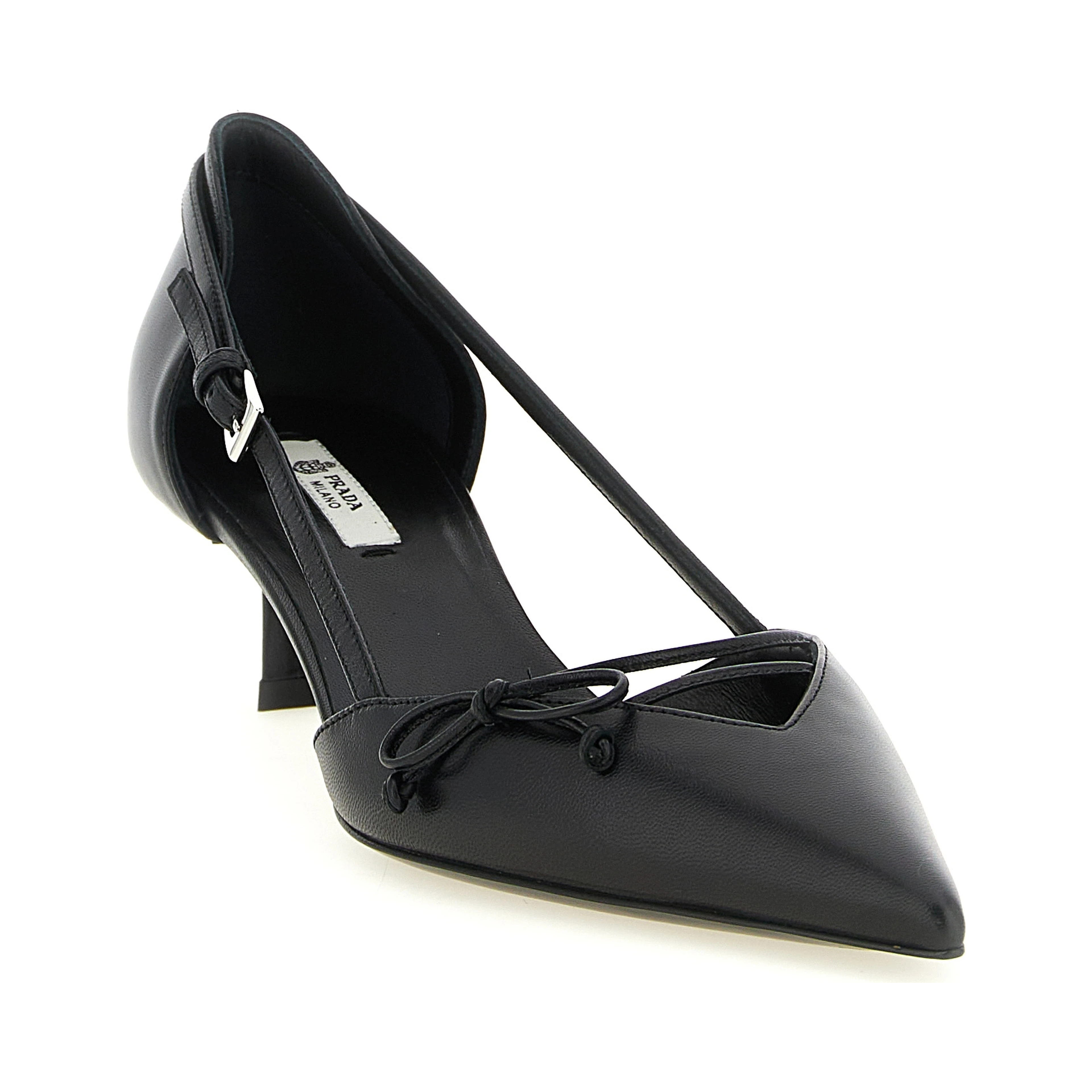 Black Goatskin Mid Heel Pumps