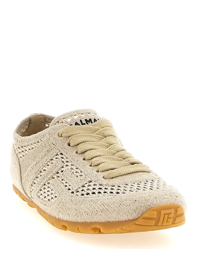 Beige Cotton Athletic Sneakers