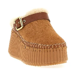 Brown Cowhide Wedge Sandals