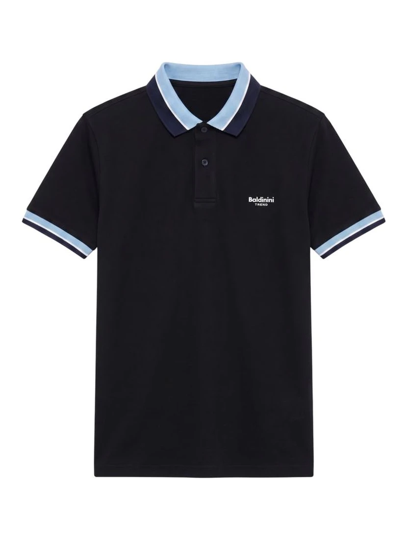 Blue Cotton Men Polo-Shirt