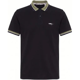 Blue Cotton Men Polo