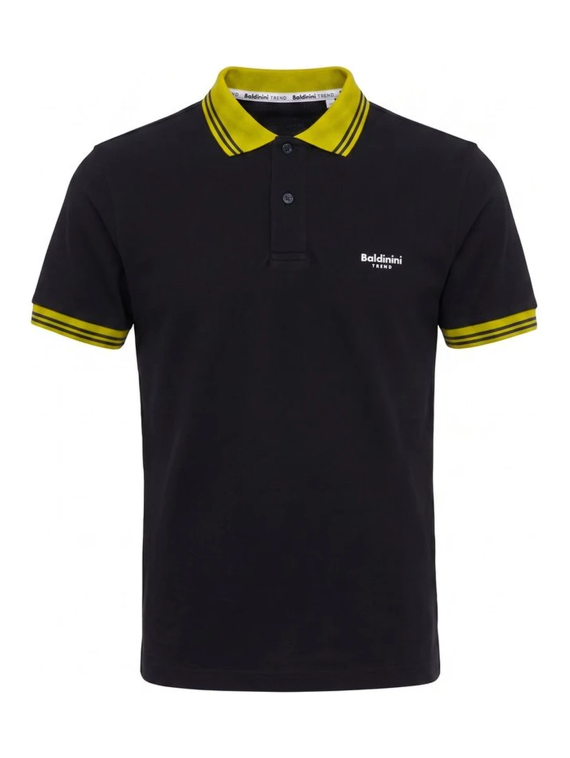 Blue Cotton Men Polo Shirt