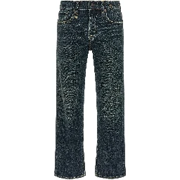 Blue Cotton Straight-Leg Jeans