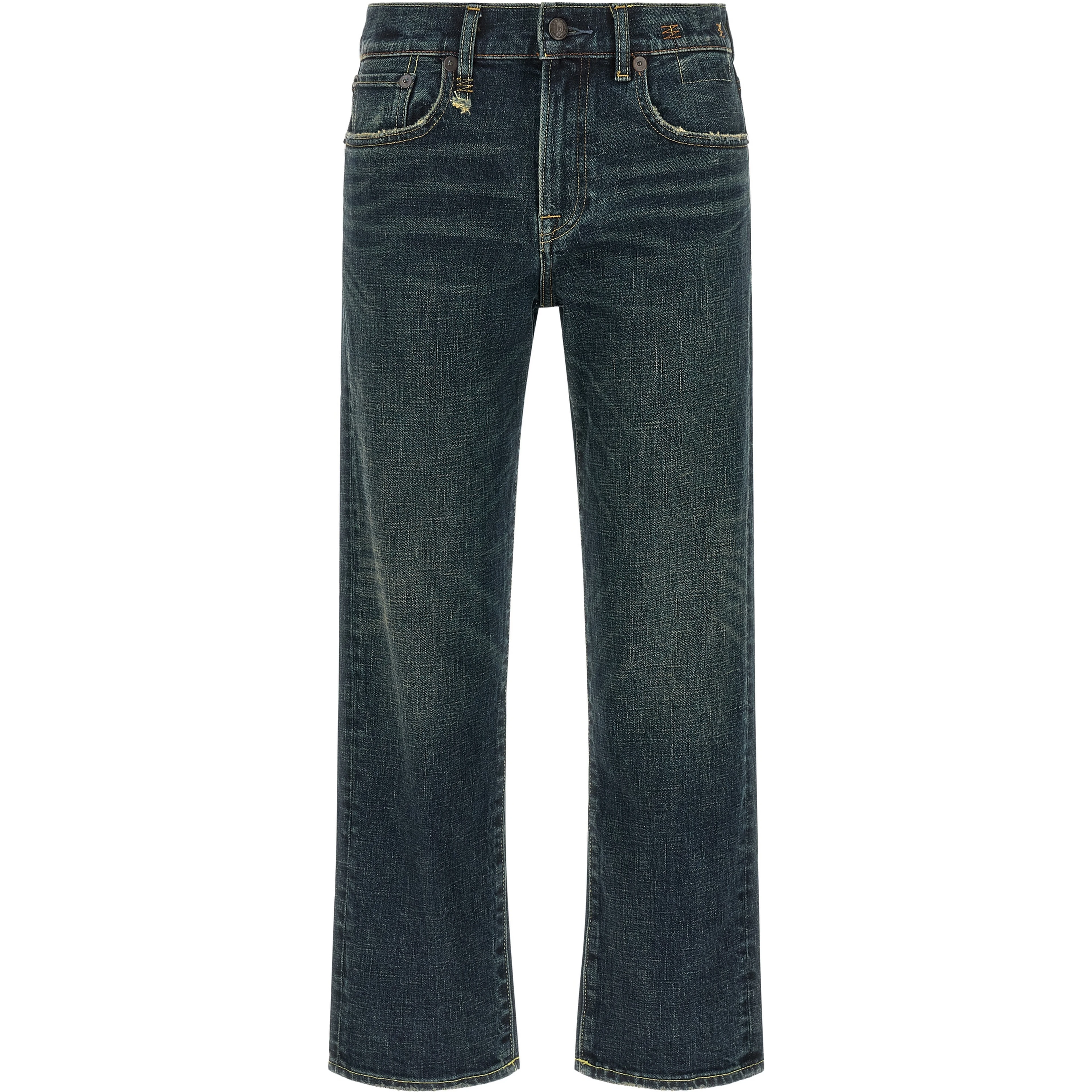Blue Cotton Straight-Leg Jeans